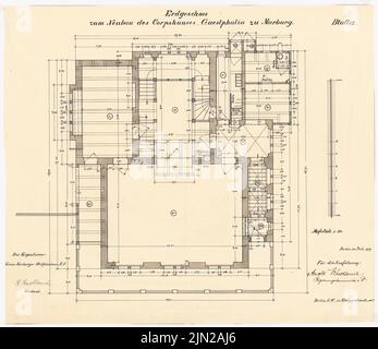 Knoblauch Gustav (1833-1916), Corpshaus Guestphalia, Marburg: Grundriss EG 1:50. Tinte auf Transparent, 52,9 x 61,2 cm (einschließlich Scankanten) Stockfoto