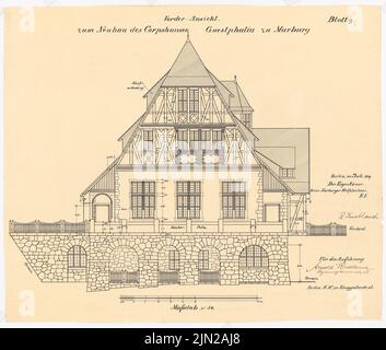 Knoblauch Gustav (1833-1916), Corpshaus Guestphalia, Marburg: Obere Front 1:50. Tinte auf Transparent, 53,2 x 62,6 cm (einschließlich Scankanten) Stockfoto