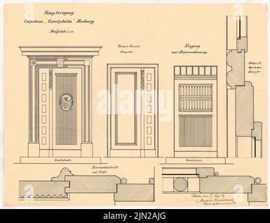 Knoblauch Gustav (1833-1916), Corpshaus Guestphalia, Marburg: 6 Details Haupteingang. Tinte auf Transparent, 53 x 68,4 cm (einschließlich Scankanten) Stockfoto