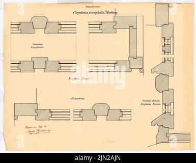 Gustav Garlic (1833-1916), Corpshaus Guestphalia, Marburg: 5 Details 1:10. Tinte auf Transparent, 54,5 x 70 cm (einschließlich Scankanten) Stockfoto