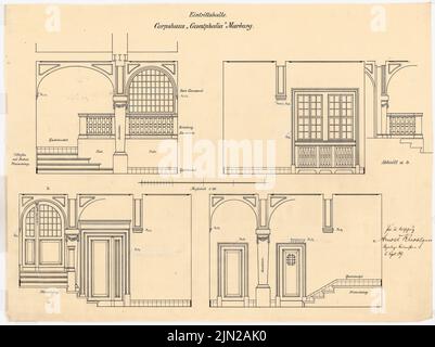 Knoblauch Gustav (1833-1916), Corpshaus Guestphalia, Marburg: 4 Innenansichten. Tinte auf Transparent, 53 x 71 cm (einschließlich Scankanten) Stockfoto