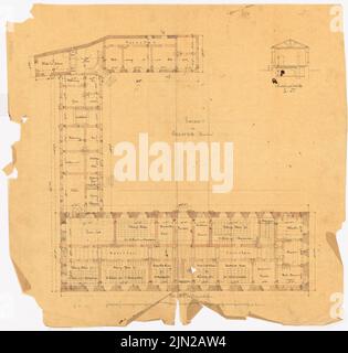 Gustav Garlic (1833-1916), Seminargebäude, Osnabrück: Grundriss EG, Schnitt. Tusche Aquarell auf transparent, 51,5 x 54,1 cm (inklusive Scankanten) Stockfoto