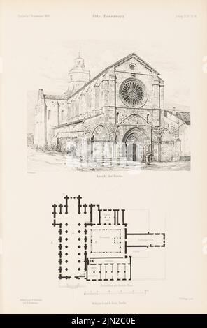 Schulze Friedrich Otto (1846-1892), Abtei Fossanova, Piverno. (Aus: Atlas zur Zeitschrift für Bauwesen, Hrsg. v. Ministerium für öffentliche Arbeiten, Jg. 42, 1892): Perspektivische Ansicht, Grundriß. Stich auf Papier, 42,8 x 28,1 cm (einschließlich Scankanten) Stockfoto