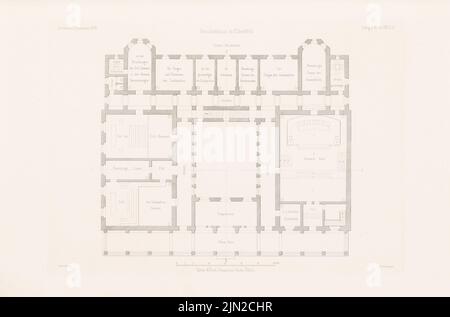 Busse Carl Ferdinand (1802-1868), Hofhaus, Elberfeld. (Aus: Atlas zur Zeitschrift für Bauwesen, hrsg. v. G. Erbkam, Jg. 2, 1852): Grundriss 1. Heftung auf Papier, 28,1 x 42,6 cm (einschließlich Scankanten) Stockfoto