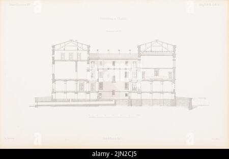 Busse Carl Ferdinand (1802-1868), Hofhaus, Elberfeld. (Aus: Atlas zur Zeitschrift für Bauwesen, hrsg. v. G. Erbkam, Jg. 2, 1852): Schnitt. Stich auf Papier, 28 x 43 cm (einschließlich Scankanten) Stockfoto