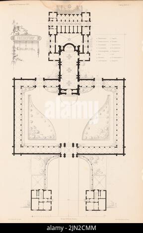 Durm Joseph (1837-1919), Neuer Friedhof, Karlsruhe. (Aus: Atlas zur Zeitschrift für Bauwesen, hrsg. v. G. Erbkam, Jg. 30, 1880): Grundriß. Druck auf Papier, 43 x 27,6 cm (einschließlich Scankanten) Stockfoto