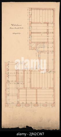 Knoblauch & Wex, Ritterstraße 61-65 Wohngebäude, Berlin: Knoblauch Nr. 62: Grundriss EG. Tusche Aquarell auf Papier, 65,4 x 30,7 cm (einschließlich Scankanten) Stockfoto