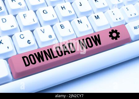 Inspiration zeigt Zeichen Jetzt herunterladen. Konzept Bedeutung zum Kopieren oder Verschieben von Programmen oder Informationen in ein anderes Gerät -49015 Stockfoto