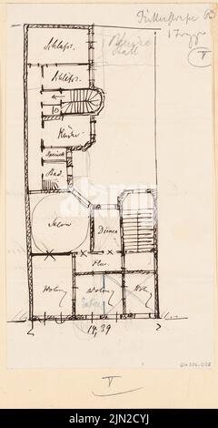 Knoblauch & Wex, Houses Ritterstraße 61-65, Berlin: Home No. 63: Grundriss OG. Tinte, Farbstift und Bleistift auf Papier, 22,6 x 12,1 cm (einschließlich Scankanten) Stockfoto