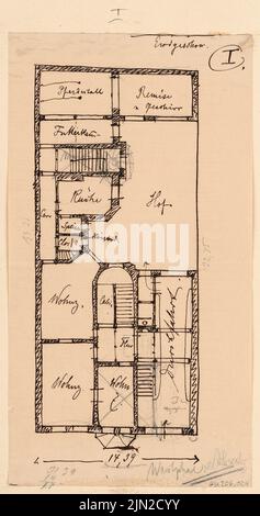 Knoblauch & Wex, Houses Ritterstraße 61-65, Berlin: Home No. 63: Grundriss EG. Tinte und Bleistift auf Papier, 22,1 x 11,7 cm (einschließlich Scankanten) Stockfoto