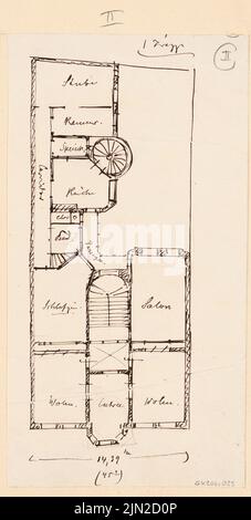 Knoblauch & Wex, Houses Ritterstraße 61-65, Berlin: Home No. 63: Grundriss OG. Tinte und Bleistift auf Papier, 22,2 x 11,2 cm (einschließlich Scankanten) Stockfoto