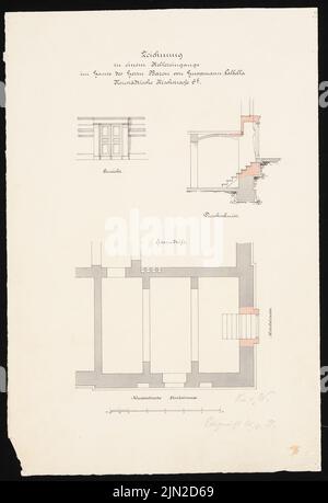 Knoblauch & Wex, Baron Huppmann Valbella I, Berlin: Grundriß, Ansicht, Schnitt und Detail über die Entrance KG. Tusche Aquarell auf Papier, 52,2 x 35,6 cm (einschließlich Scankanten) Stockfoto