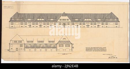 Knoblauch, Arnold & Knoblauch, Gustav, Reihenhäuser und Einfamilienhäuser von Herrn Förster, Charlottenbrunn: Blick von der Straßenseite, Blick von der Gartenseite 1: 100. Tinte auf Transparent, 49,3 x 101,6 cm (einschließlich Scankanten) Stockfoto