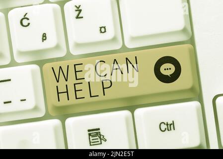 Konzeptionelle Bildunterschrift Wir können helfen. Wort für Lassen Sie uns Sie unterstützen Geben Sie Ratschläge Hilfe Service-Lösungen -48540 Stockfoto