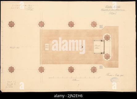 Knoblauch Gustav (1833-1916), Nicolaikirche, Berlin. Umbau: Teppich im Heiligtum 1:50. Tinte, Bleistift, Wasserfarben auf Papier, 40,5 x 60 cm (einschließlich Scankanten) Stockfoto