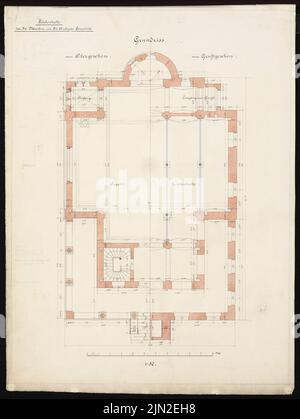 Knoblauch & Wex, Leichenhalle der Gemeinde St. Markus-und-Andreas, Berlin: Synopse zweier Grundrisse 1:50. Bleistift, Tinte Aquarell auf Papier, 69,5 x 52,2 cm (einschließlich Scankanten) Stockfoto