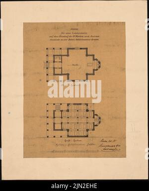 Knoblauch & Wex, Leichenhalle der Gemeinde St. Markus-und-Andreas, Berlin: Grundriss Gruftstchosen, EG. Bleistift, Tinte auf Transparent auf Papier, 40,6 x 33,4 cm (inklusive Scankanten) Stockfoto