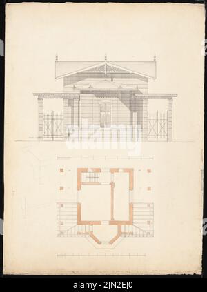 Hollin & Knoblauch, Chemiefabrik »Kanne« (Kunheim & Co.), Berlin-Niederschöneweide. Portier: Portier: Grundriß, Vorderansicht. Bleistift und Tinte Aquarell auf Papier, 70,3 x 52,2 cm (einschließlich Scankanten) Stockfoto