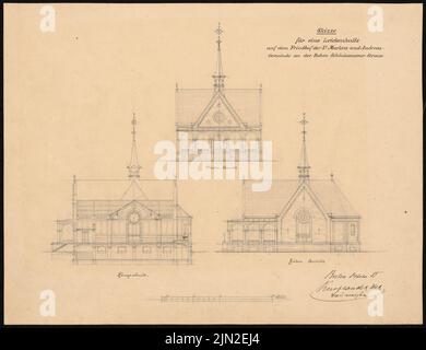 Knoblauch & Wex, Leichenhalle der Gemeinde St. Markus und Andreas, Berlin: 2 Stück, Längsschnitt. Bleistift auf Papier, 30,9 x 40,2 cm (einschließlich Scankanten) Stockfoto