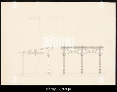 Hollin & Knoblauch, Böhmische Brauerei für Herrn Gutachter Knoblauch, Berlin-Friedrichshain: 4 Details zur überdachten Halle der Brauerei. Bleistift, Tinte auf Papier, 34,3 x 46,3 cm (einschließlich Scankanten) Stockfoto