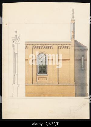 Knoblauch & Wex, Leichenhalle der Gemeinde St. Markus-und-Andreas, Berlin: Teileinreißende Seitenfassade, Fassadenschnitte vertikal und horizontal. Tinte, Bleistift, Wasserfarben auf Papier, 48,4 x 36,5 cm (einschließlich Scankanten) Stockfoto