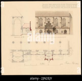 Knoblauch Gustav (1833-1916), Nicolaikirche, Berlin. Umbau: Teilgeschossplan, Nordseite, Schnitt von 1: 200. Tinte, Bleistift, Wasserfarben auf Papier, 32,1 x 34,5 cm (einschließlich Scankanten) Stockfoto