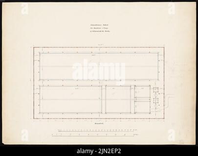 Hollin & Knoblauch, Chemiefabrik »Kanne« (Kunheim & Co.), Berlin-Niederschöneweide. Schwefelsäurefabrik: Grundriß des Lagers (Erdgeschoss). Bleistift, Tinte Aquarell auf Papier, 50,4 x 68 cm (einschließlich Scankanten) Stockfoto