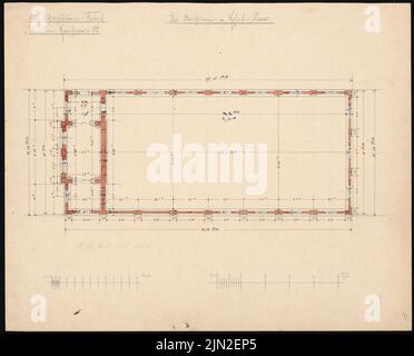 Hollin & Knoblauch, Chemiefabrik »Kanne« (Kunheim & Co.), Berlin-Niederschöneweide. Schwefelsäurefabrik: Maschinen- und Kesselhaus: Grundriß. Bleistift, Tinte Aquarell auf Papier, 42,8 x 53,1 cm (einschließlich Scankanten) Stockfoto