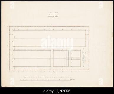 Hollin & Knoblauch, Chemiefabrik »Kanne« (Kunheim & Co.), Berlin-Niederschöneweide. Schwefelsäurefabrik: Grundriß des Lagers (Erdgeschoss). Bleistift, Tinte Aquarell auf Papier, 49,8 x 64,1 cm (einschließlich Scankanten) Stockfoto