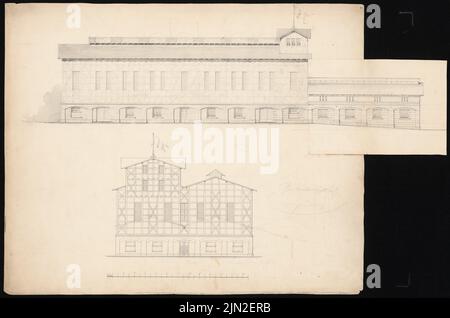 Hollin & Knoblauch, Chemiefabrik »Kanne« (Kunheim & Co.), Berlin-Niederschöneweide. Schwefelsäurefabrik: Ansicht, Seitenansicht. Bleistift, Tinte auf Papier mit Einschub, 54,8 x 82,9 cm (einschließlich Scankanten) Stockfoto