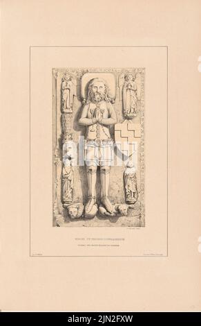 Müller F., Kirche, Pfaffen-Schwabenheim. (Aus Richtung Denkmäler d. Deutsche Architektur, Darg. V. Hessische Verein F.d. Mittelalter Mittelalter Kunstwerke, Darmstadt, Vol. 1, Atlas, 1856): Grab des Grafen Walram von Sponheim 1:10. Lithographie auf Karton, 53,6 x 34,7 cm (inklusive Scankanten) Stockfoto