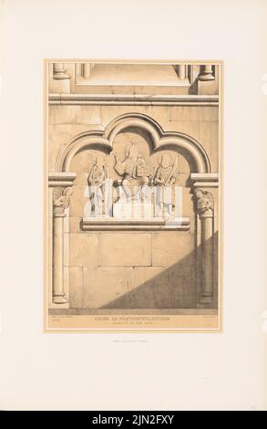 Müller F., Kirche, Pfaffen-Schwabenheim. (Aus Richtung Denkmäler d. Deutsche Architektur, Darg. V. Hessische Verein F.d. Mittelalter Mittelalter Kunstwerke, Darmstadt, Vol. 1, Atlas, 1856): BAS Relief im Chor 1:10. Lithographie auf Karton, 53,9 x 35,1 cm (inklusive Scankanten) Stockfoto