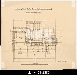 Knoblauch Gustav (1833-1916), Hausbaumeister E. Mellin, Berlin-Lankwitz: Grundriß OG 1:50. Tinte auf Transparent, 56,5 x 62 cm (einschließlich Scankanten) Stockfoto