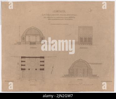 Knoblauch Gustav (1833-1916), Hausbaumeister E. Mellin, Berlin-Lankwitz: Gartenhaus: Ansichten und Grundriß 1:50. Leichter Bruch auf Papier, 48 x 59,5 cm (einschließlich Scankanten) Stockfoto