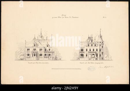 Knoblauch Gustav (1833-1916), Villa Kunheim, Berlin-Niederschönweide: Blick nach Nordwesten und Nordosten. Tinte auf Papier, 32,4 x 49,7 cm (einschließlich Scankanten) Stockfoto