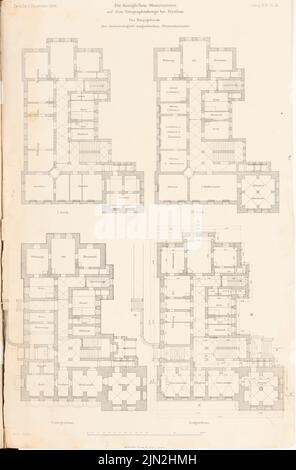 Spieker Paul (1826-1896), wissenschaftliche Institute auf dem Telegrafenberg, Potsdam. (Aus: Atlas zur Zeitschrift für Bauwesen, Hrsg. v. Ministerium für öffentliche Arbeiten, Jg. 44, 1894): Grundrisse Hauptgebäude des meteorologisch-magnetischen Observatoriums. Stich auf Papier, 42,9 x 28,3 cm (einschließlich Scankanten) Stockfoto