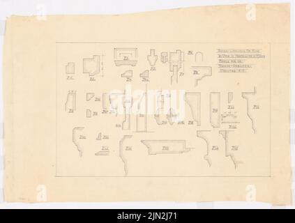 Gustav Knoblauch (1833-1916), Landhaus Dr. Ruge, Nardevitz: Profile für Zimmereiarbeiten. Bleistift auf Transparent, 50,6 x 71,3 cm (einschließlich Scankanten) Stockfoto