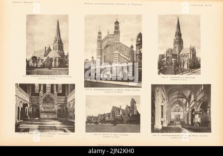 Scott George Gilbert (1811-1878), neuere evangelische Kirchen in England. (Aus: Atlas zur Zeitschrift for Building, Hrsg. v. Ministry of Public Work, geboren 49, 1899): Ansichten der Kirchen in London, Edinburgh, Kilburn und East Grinstead. Druck auf Papier, 28 x 42,6 cm (einschließlich Scankanten) Stockfoto