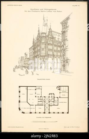 Grisebach Hans (1848-1904): Wohn- und Geschäftshaus für Faber, Berlin. Monatliches Gewinnspiel im Januar 1882. [In: Entwürfe von Mitgliedern des Architektenverbandes in Berlin, neue Folge, geboren 1882, S. 5] Stockfoto