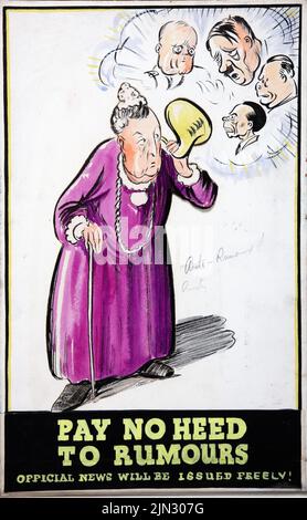 Achten Sie auf Gerüchte – offizielle Nachrichten werden frei veröffentlicht! (1939-1946) Poster aus der Zeit des Zweiten Weltkriegs Stockfoto