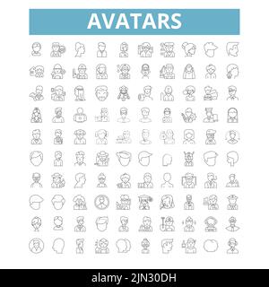 Avatare Symbole, Linienzeichen, Netzzeichen, Vektorset, isolierte Illustration Stock Vektor