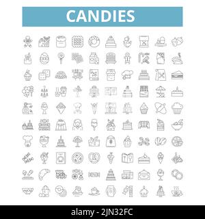 Bonbons Symbole, Linien-Symbole, Web-Zeichen, Vektor-Set, isolierte Illustration Stock Vektor