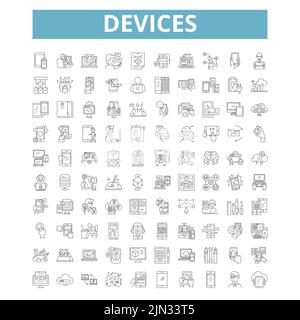 Gerätsymbole, Zeilensymbole, Netzschilder, Vektorset, isolierte Illustration Stock Vektor