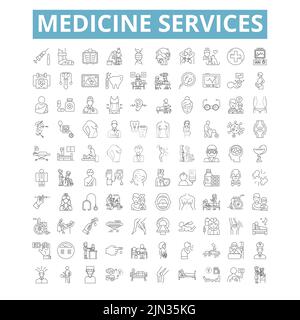 Medicine Services Icons, Liniensymbole, Netzschilder, Vektorset, isolierte Illustration Stock Vektor