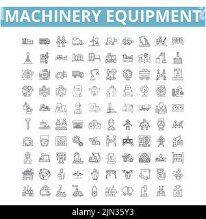 Maschinensymbole, Linienzeichen, Bahnschilder, Vektorset, isolierte Illustration Stock Vektor