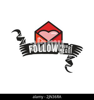 Sticker for Saint Valentines Day - Folgen Sie Ihrem Herzen. Vektordesign Stock Vektor