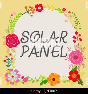 Konzeptionelle Bildunterschrift Solarpanel. Wort geschrieben auf entwickelt, um Sonnenstrahlen Quelle der Energie zu absorbieren Generierung Blank Frame mit abstrakten verziert Stockfoto