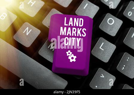 Textschild zeigt Land Marks City, Business zeigen wichtige Architektur Orte in den Städten zu besuchen -48935 Stockfoto