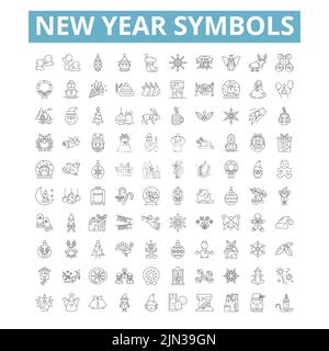Symbole für das neue Jahr, Linienzeichen, Netzschilder, Vektorset, isolierte Illustration Stock Vektor