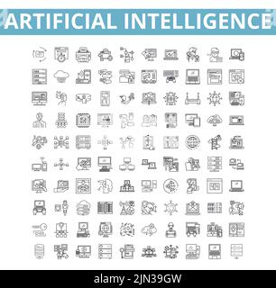 Symbole für künstliche Intelligenz, Linienzeichen, Netzschilder, Vektorset, isolierte Illustration Stock Vektor